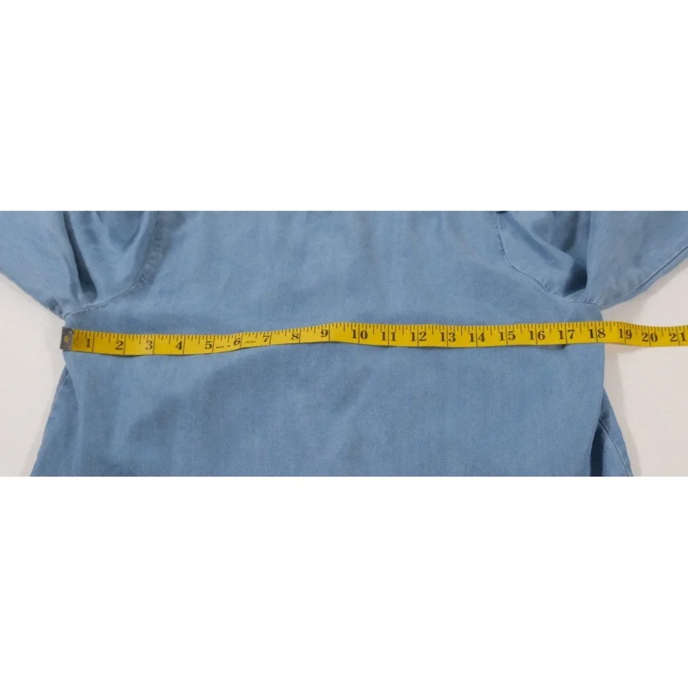 LOFT Blouse Womens SP Blue Chambray Lyocell Tie Front Button‎ V-Neck Top Boho